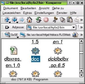 Abbildung 2: Der Compiler befindet sich als eigenständiges Programm unter /bin im Kylix-Installationsverzeichnis (hier Kylix 2)