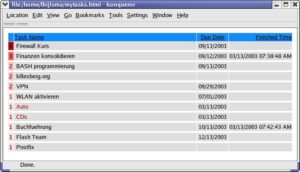 Abbildung 2: Nach Prioritäten sortierte und in HTML exportierte Taskliste