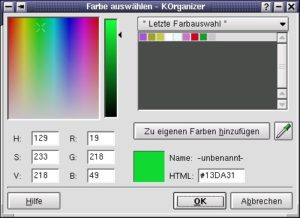 Abbildung 21: Auswahl über das Farbfeld oder mit dem HTML-Farbcode