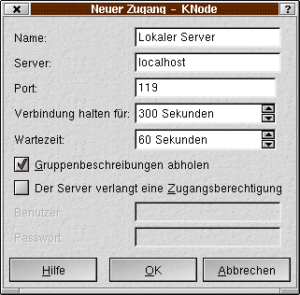 Abbildung 2: Mein Newsserver heißt localhost