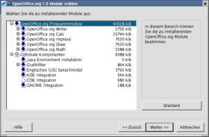 Abbildung 21: Das Installationsprogramm von OpenOffice deutet schon auf einige fehlende Komponenten hin