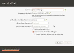 Abbildung 2: Beim Account-Anlegen hat der Installer schon zahlreiche Dateien auf die Festplatte kopiert.