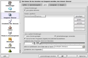 Abbildung 3: Die Java-Konfiguration des Konquerors