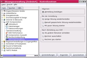 Abbildung 3: Das KDE-Kontrollzentrum regelt, wie sich die Sitzungsverwaltung benimmt