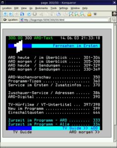 Abbildung 3: Konqueror zeigt eine Videotext-Seite, die alevtd ausgeliefert hat