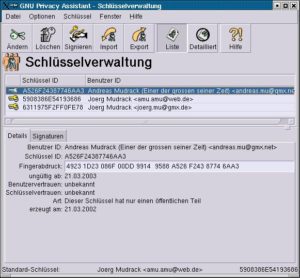 Abbildung 3: Informationen zu einem Schlüssel