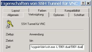 Abbildung 3: Haben Sie unter Windows die Secure Shell (zum Beispiel aus den CygWin-Tools [6] installiert, können Sie ein Desktop-Icon für den Aufbau des SSH-Tunnels anlegen