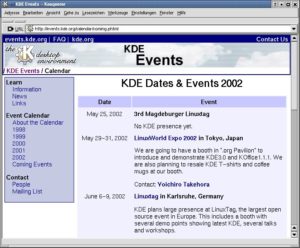 Abbildung 3: Der KDE-Events-Kalender verschafft einen Überblick über wichtige Veranstaltungen aus KDE-Sicht