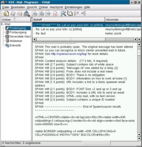 Abbildung 3: Spam in KMail - links ohne SpamAssassin, rechts mit