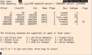 Abbildung 3: Slices anlegen mit dem Partitionierungstool FDISK