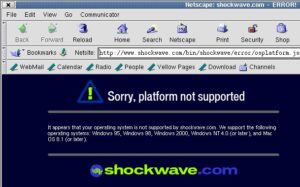 Abbildung 3: Die alltägliche Diskriminierung von LinuxUsern: hier am Beispiel des Shockwave-Players, den es für Linux derzeit nicht gibt