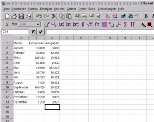 Abbildung 3: Die mit Werten gefüllte Tabelle