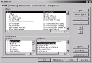 Abbildung 3: In diesem Dialog können Sie den Aufbau des Menüs, der Symbolleisten und die Tastaturbelegung den eigenen Vorstellungen anpassen