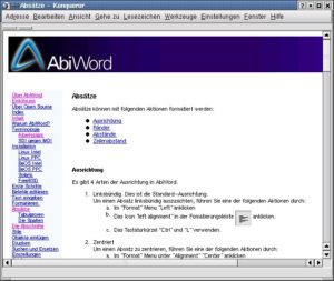 Abbildung 3: Die Hilfeseiten von Abiword