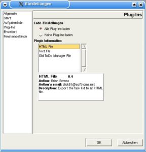 Abbildung 3: Für alle Formate außer dem Programm-eigenen tmg-Format braucht der ToDo-Manager ein Plugin