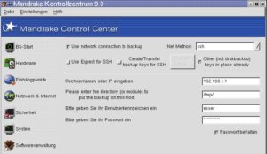 Abbildung 4: Backup über das Kontrollzentrum. An sich eine schöne Sache, wenn alle benötigten Programme installiert sind