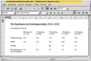 Abbildung 3: Tabulatoren-Tabelle in AbiWord