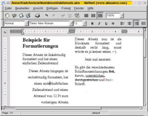 Abbildung 4: Verschiedene Absatz- und Zeichenformate in AbiWord