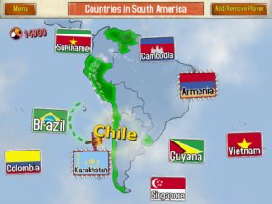 Abbildung 4: Hier gilt es alle südamerikanischen Länder zu finden. Das hier eingesammelte Chile hebt Air Forte auf der großen Karte im Hintergrund grün hervor.