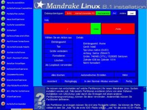 Abbildung 4: Mit Hilfe eines grafischen Tools schaffen Sie Platz auf der Festplatte, um Linux Mandrake 8.1 installieren zu können