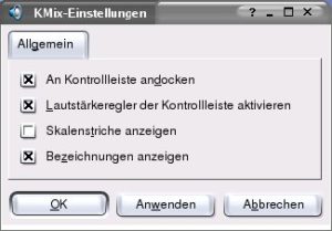 Abbildung 4: Zeigt kmix die Bezeichnungen an, erleichtert dies den Einstieg