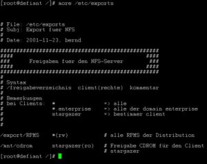 Abbildung 4: Die Datei /etc/exports mit verschiedenen Freigaben
