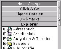 Abbildung 4: Die unter StarOffice vordefinierten Gruppen im Explorer. Mit einem Klick auf eine der Schaltflächen wird die zugehörige Gruppe angezeigt