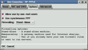 Abbildung 4: Options - Einstellungen zur Einwahl durch "normale" Anwender und zur Verwendung einer Firewall