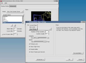 Abbildung 4: Geschwindigkeit, Häufigkeit der Zubehörteile, Blickwinkel und Frameraten – die Einstellungsmöglichkeiten der Pipes aus xscreensaver sind besonders groß