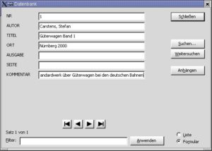 Abbildung 4: Formularansicht der Datenbank