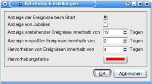 Abbildung 4: Richten Sie sich KBirthday nach Ihren Vorstellungen ein!