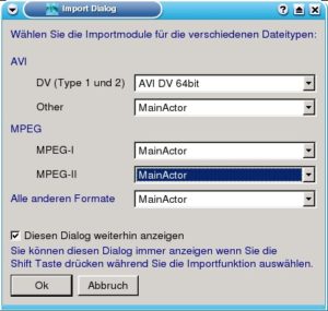 Abbildung 4: Beim ersten Import eines Videos fragt MainActor diese Einstellungen ab