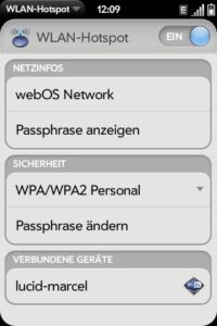 Abbildung 4: Was Android erst ab Version 2.2. beherrscht, kann das Pre Plus schon länger: Mobiler Hotspot per Knopfdruck.