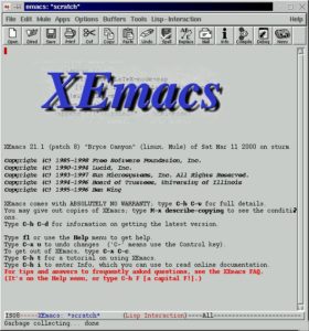 Abbildung 4: Zum Vergleich das Aussehen von XEmacs unter Linux – gleiche Button-Leiste und gleiche Menüstruktur