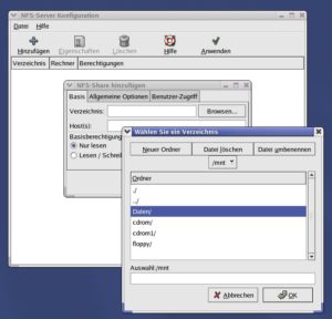 Abbildung 5: Mit Hilfe der NFS-Server-Kontrolle sind NFS-Freigaben schnell eingerichtet, sofern Sie sich auf die Basis-Parameter beschränken