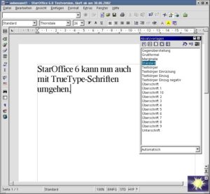 Abbildung 5: StarOffice kann nun endlich mit TrueType-Schriften umgehen. Rechts unten ist der nicht mehr aufdringlich wirkende Hilfeassistent zu sehen