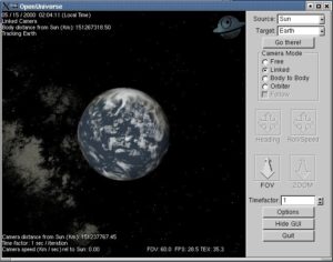 Abbildung 5: Das Simulationsprogramm OpenUniverse, gestartet im Benchmarkmodus.