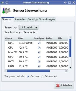 Abbildung 5: Manche mögen's heiß – nicht jedoch XFCE mit Sensorüberwachung.
