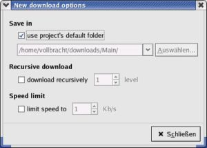 Abbildung 5: Die Parameter eines Downloads lassen sich nicht nachträglich ändern