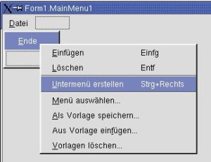 Abbildung 5: Erstellen eines Untermenüs mit dem Kontextmenü des Menü-Designers