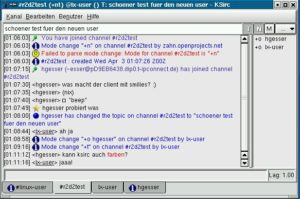 Abbildung 6: ksirc ist nun so vorkonfiguriert, dass es in der Benutzung xchat ähnelt: Tabs verwalten die aktiven Channels