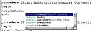 Abbildung 6: Im Quelltext-Editor erhalten Sie oft Hilfe, wenn Sie einen Kylix bekannten Begriff (ein Objekt) und einen Punkt eingeben