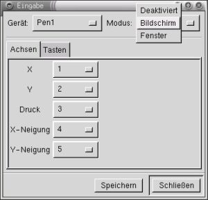 Abbildung 6: Aktivieren des Grafiktabletts für Gimp