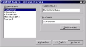 Abbildung 6: Hierkönnen die ausgewählten Datenbankfelder umbenannt werden