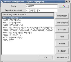Abbildung 6: Bluefishs Syntax-Highlighting konfigurieren