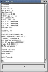 Abbildung 6: Gscanbus zeigt hier nur die Daten der FireWire-Karte an. Es sind keine Geräte angeschlossen