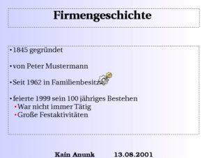 Abbildung 7: Eine Gliederung erläutert die Firmengeschichte