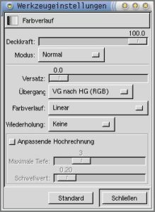 Abbildung 7: Die Werkzeugeinstellungen des Farbverlaufwerkzeugs