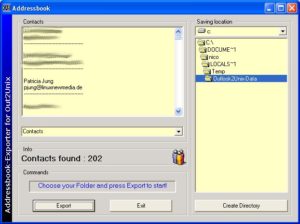 Abbildung 7: Outlook2Unix exportiert auch Outlook-Kontakte