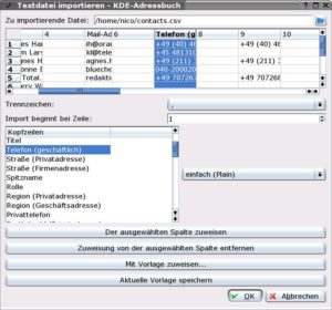 Abbildung 8: Import einer CSV-Datei mit KAdressbook